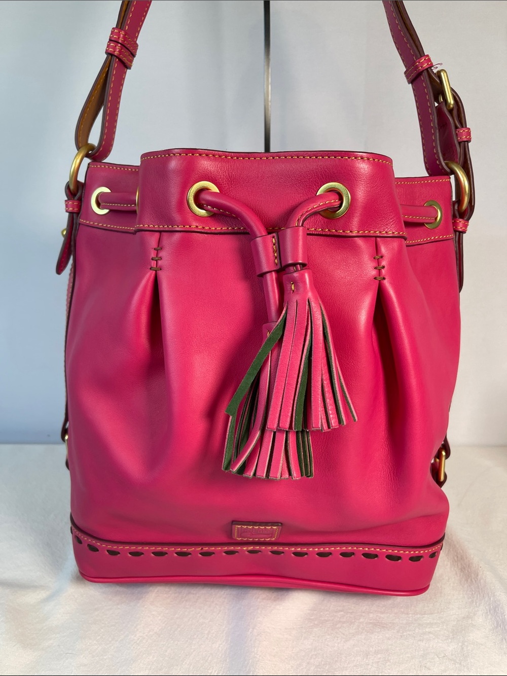 Dooney & Bourke Florentine Hattie Drawstring Pink Leather Bucket Bag